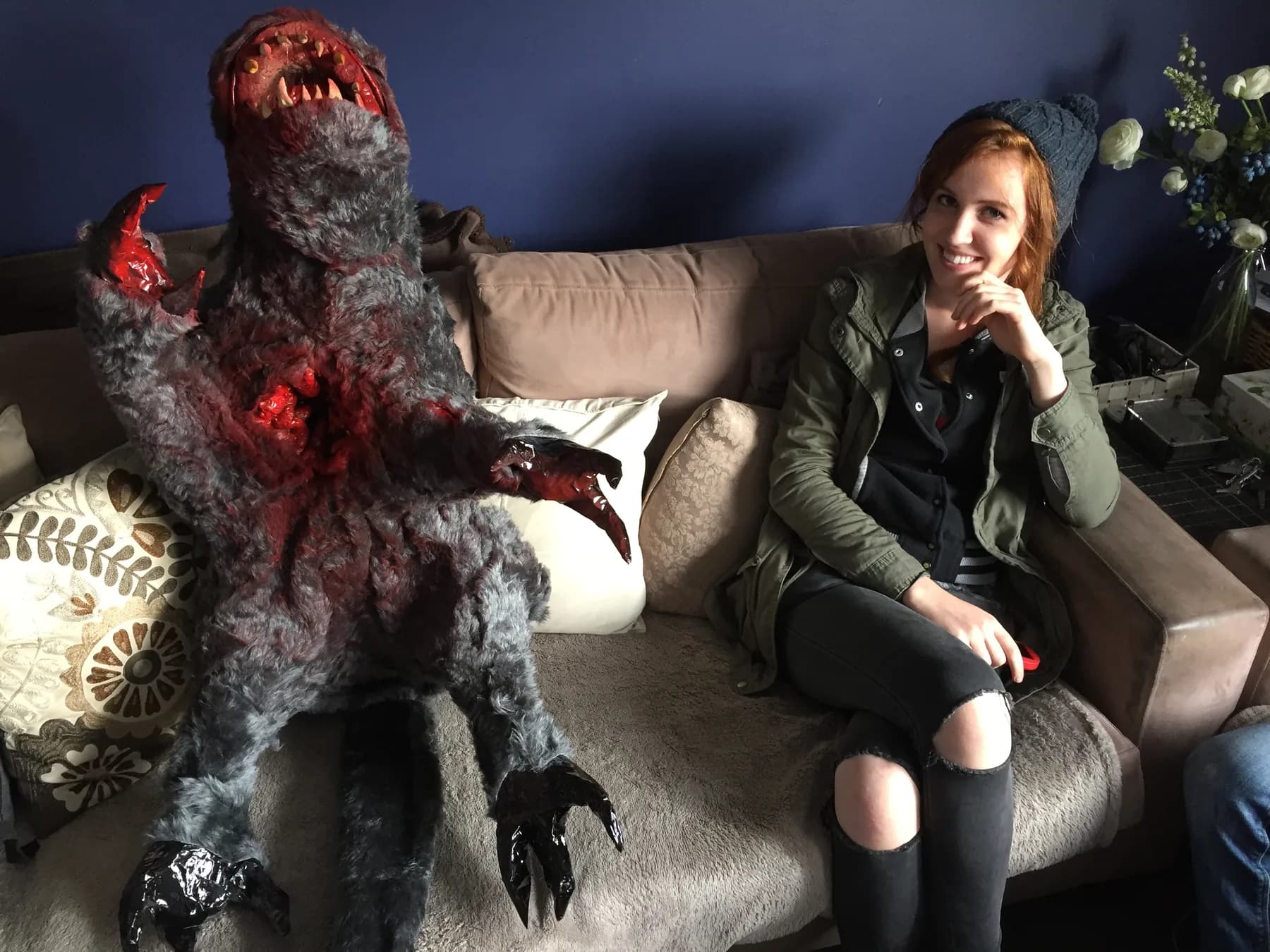 The creature performer resting between setups