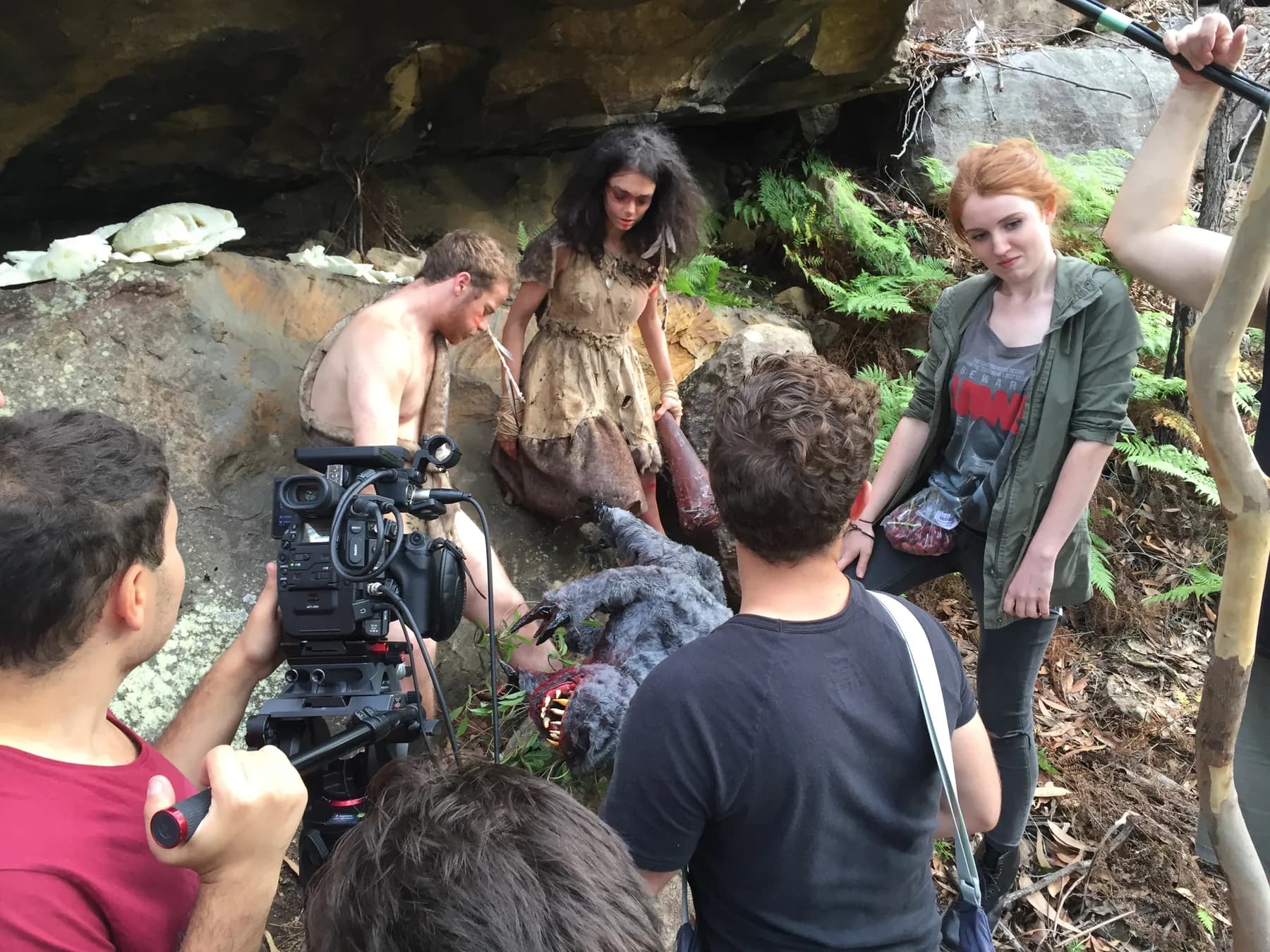Camera crew filming the cast on location