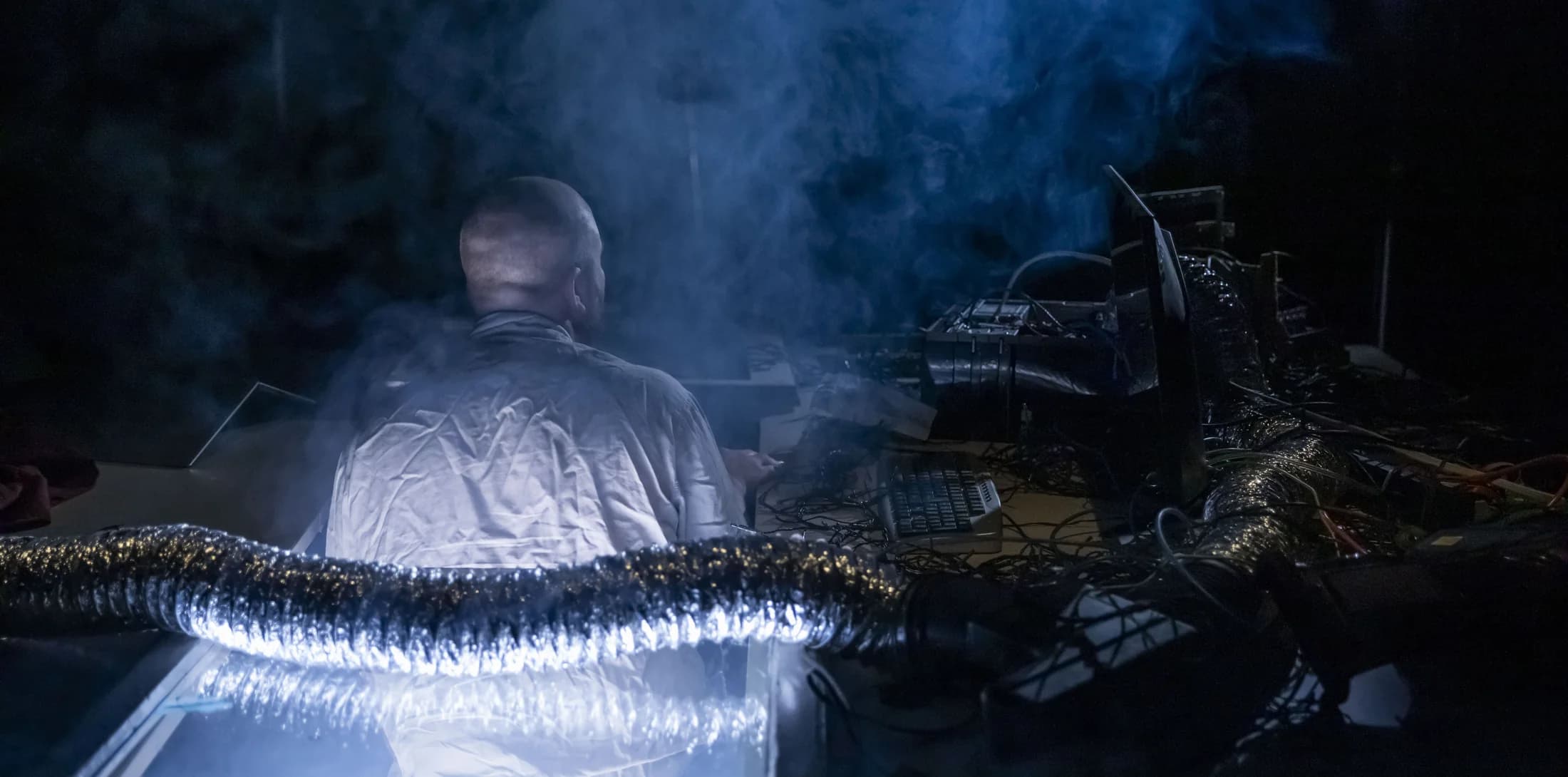 Actor and practical effects during the Human Hardware shoot