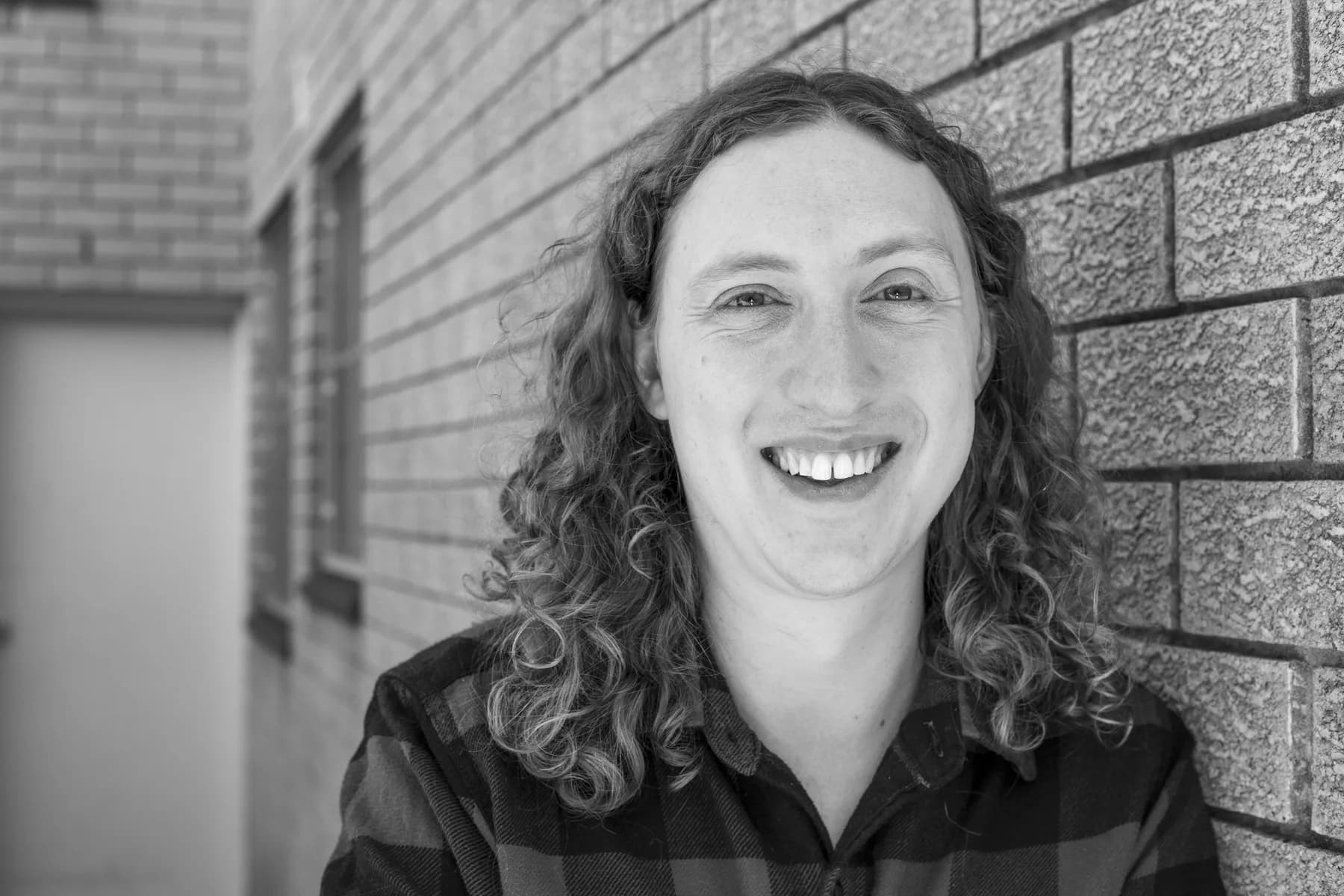 Close black-and-white author portrait