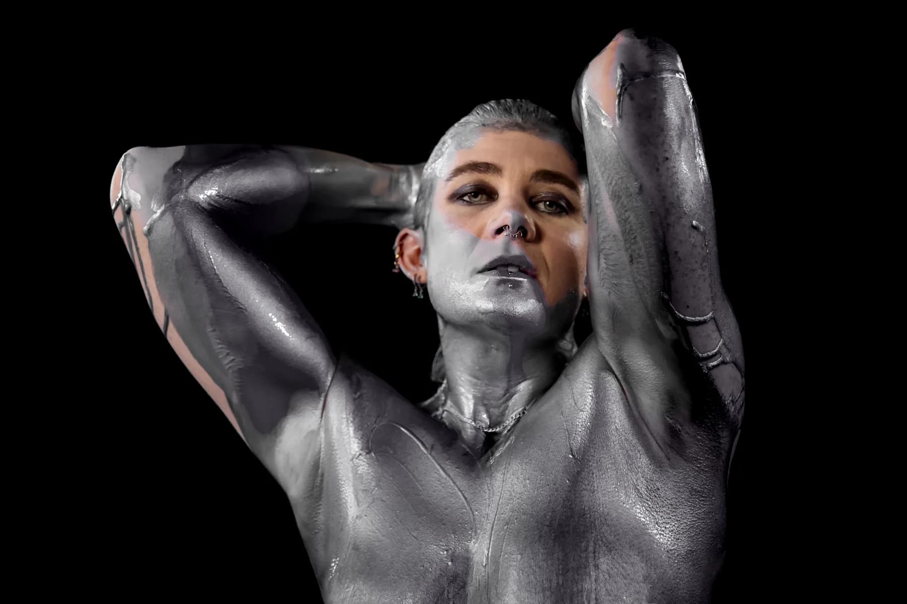 Silver-painted portrait of Mercury