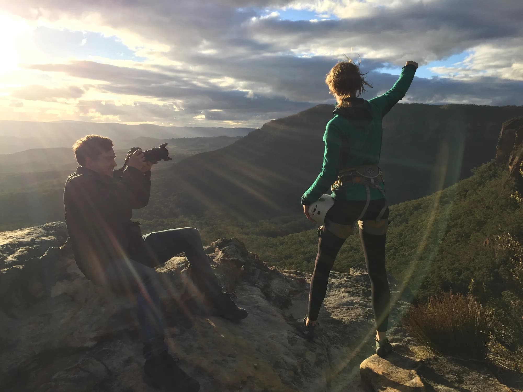 Filming Remember on a mountain ridge at sunset