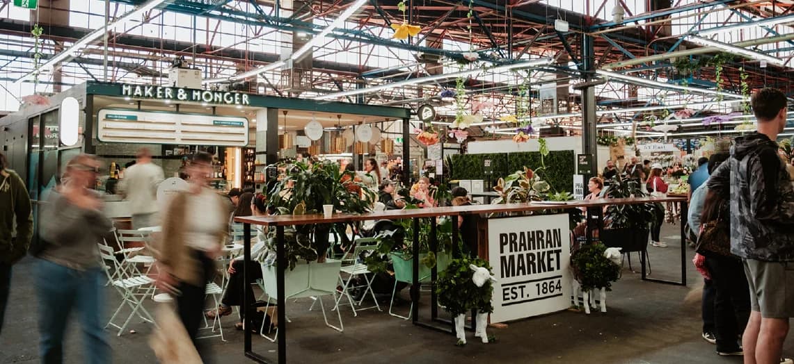 Prahran Market alive with shoppers moving through its central dining area