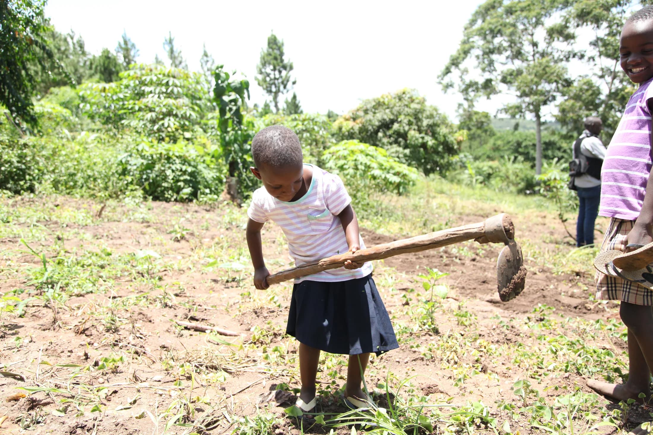 A child working in the school garden while the crew records sound