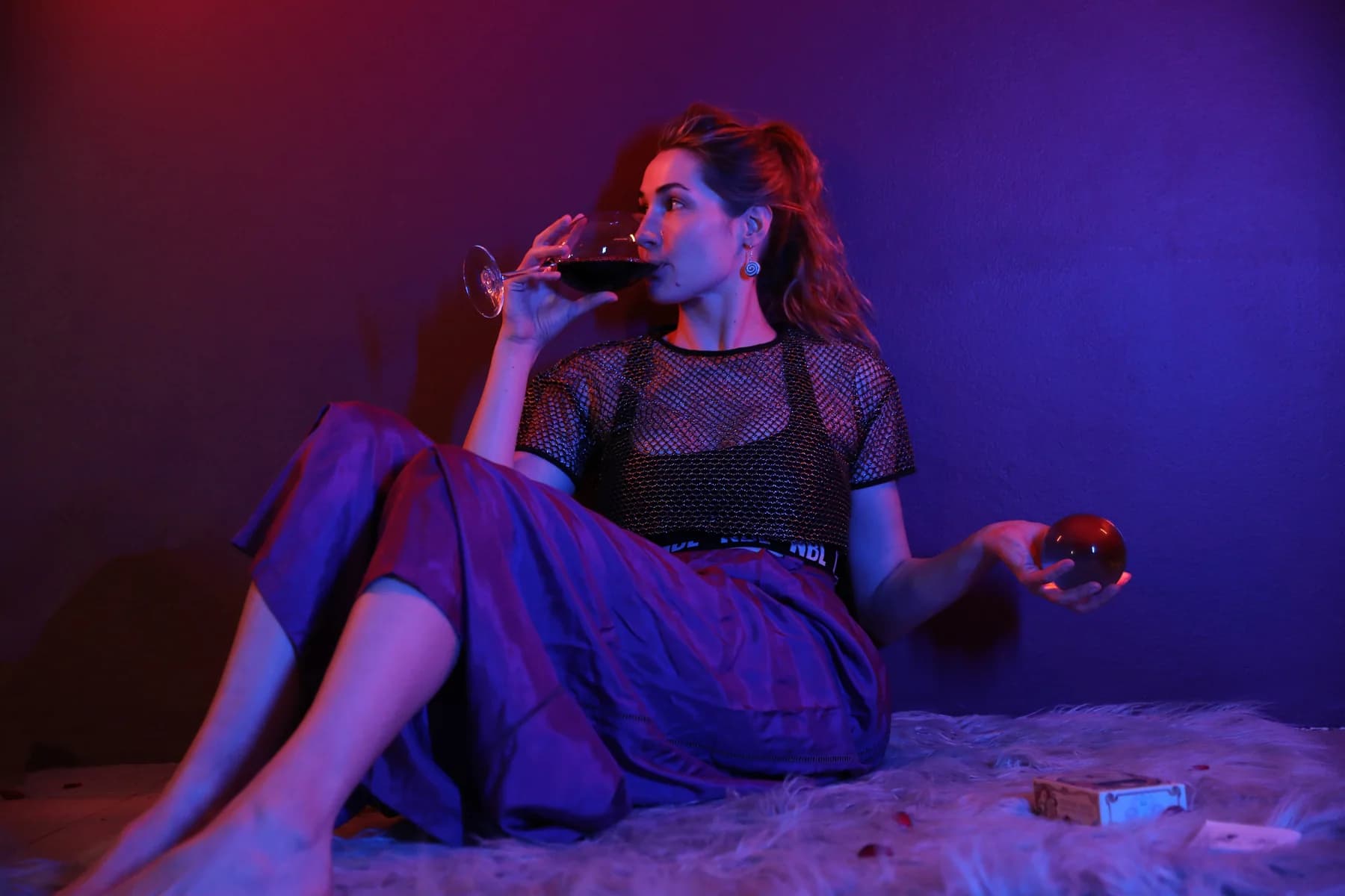 Christiane reclining in a theatrical op-shop portrait